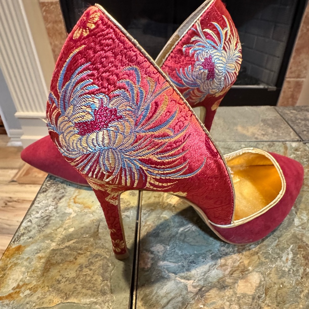 Aldo Red Embroidered Heels